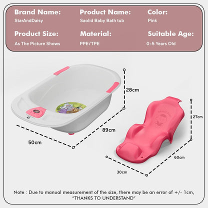 StarAndDaisy Baby Bath tub for 0 to 5 Years with Temperature Sensor/Bath Tub for Kids with Anti-Slip Legs/Bathtub for Baby with Baby Bather Without Wheel(White-Pink)