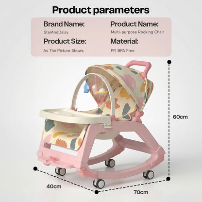 StarAndDaisy 5-in-1 Baby Rockers for 0 to 2 Years, Baby Multi Functional Rocker chair for Babies, Infants & Toddler with Removable Mattress, Swing & Bouncer/Cradle with adjustale Canopy & hanging toys - Pink