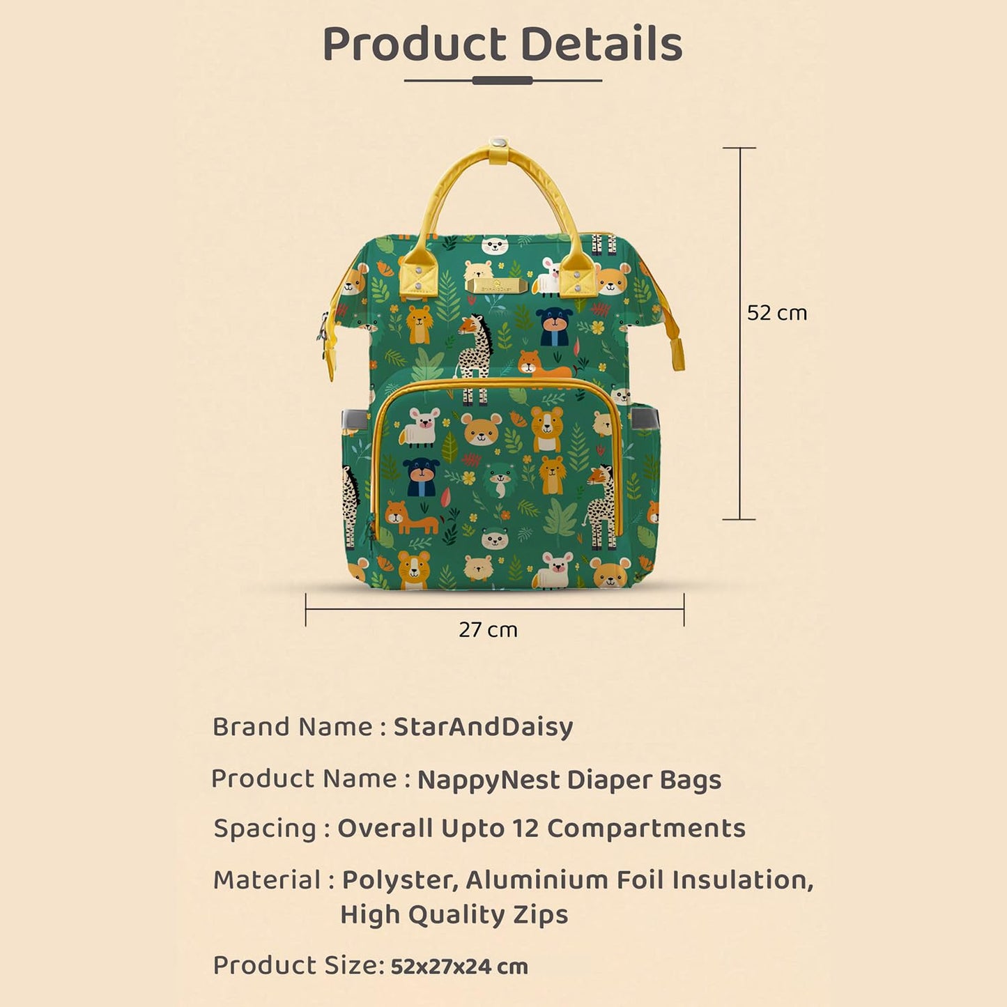 StarAndDaisy Baby Bag Mothers for Travel/Diaper Bag, 28L Waterproof Diaper Bag for Mother for Travel with 15 Multipurpose Pockets