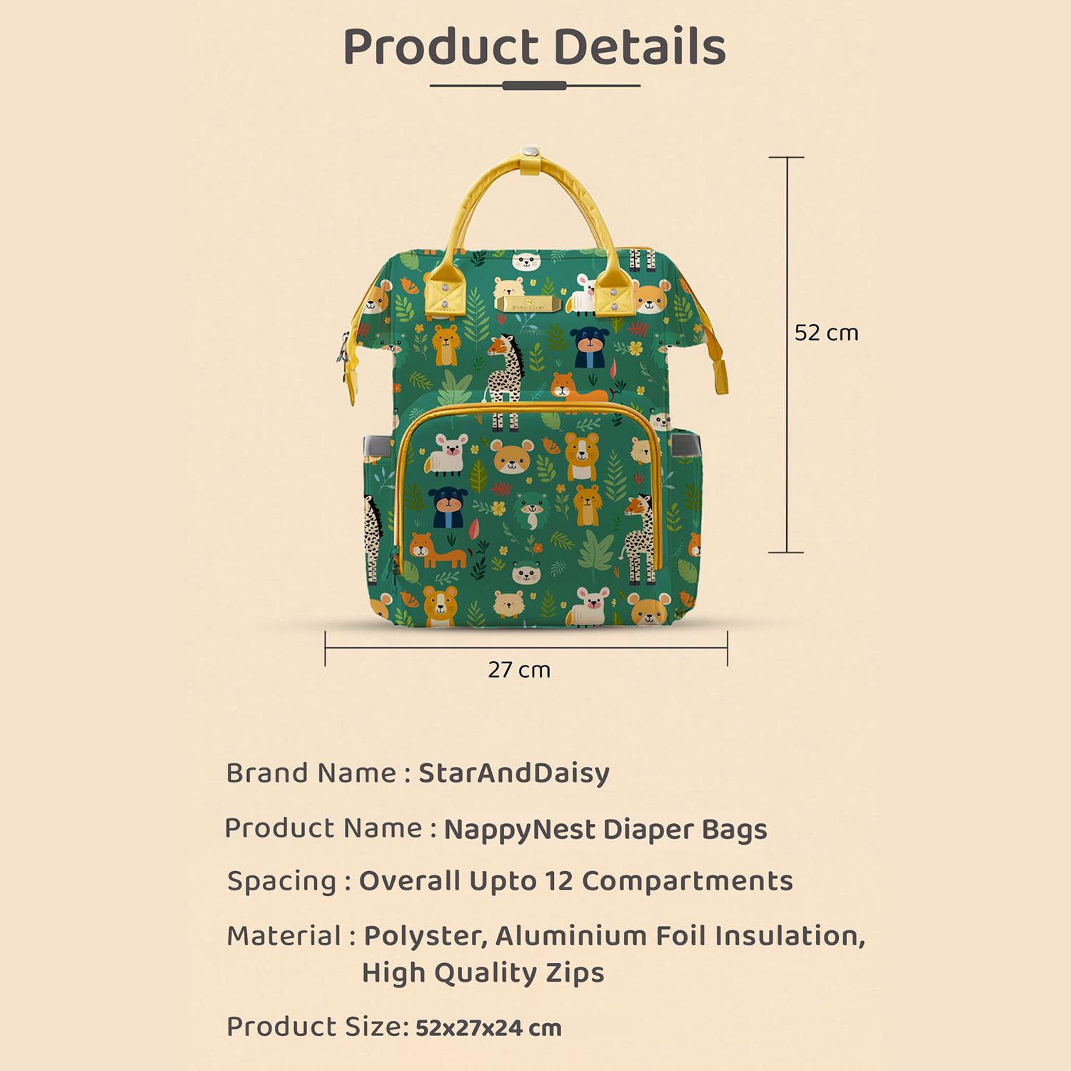 StarAndDaisy Baby Bag Mothers for Travel/Diaper Bag, 28L Waterproof Diaper Bag for Mother for Travel with 15 Multipurpose Pockets