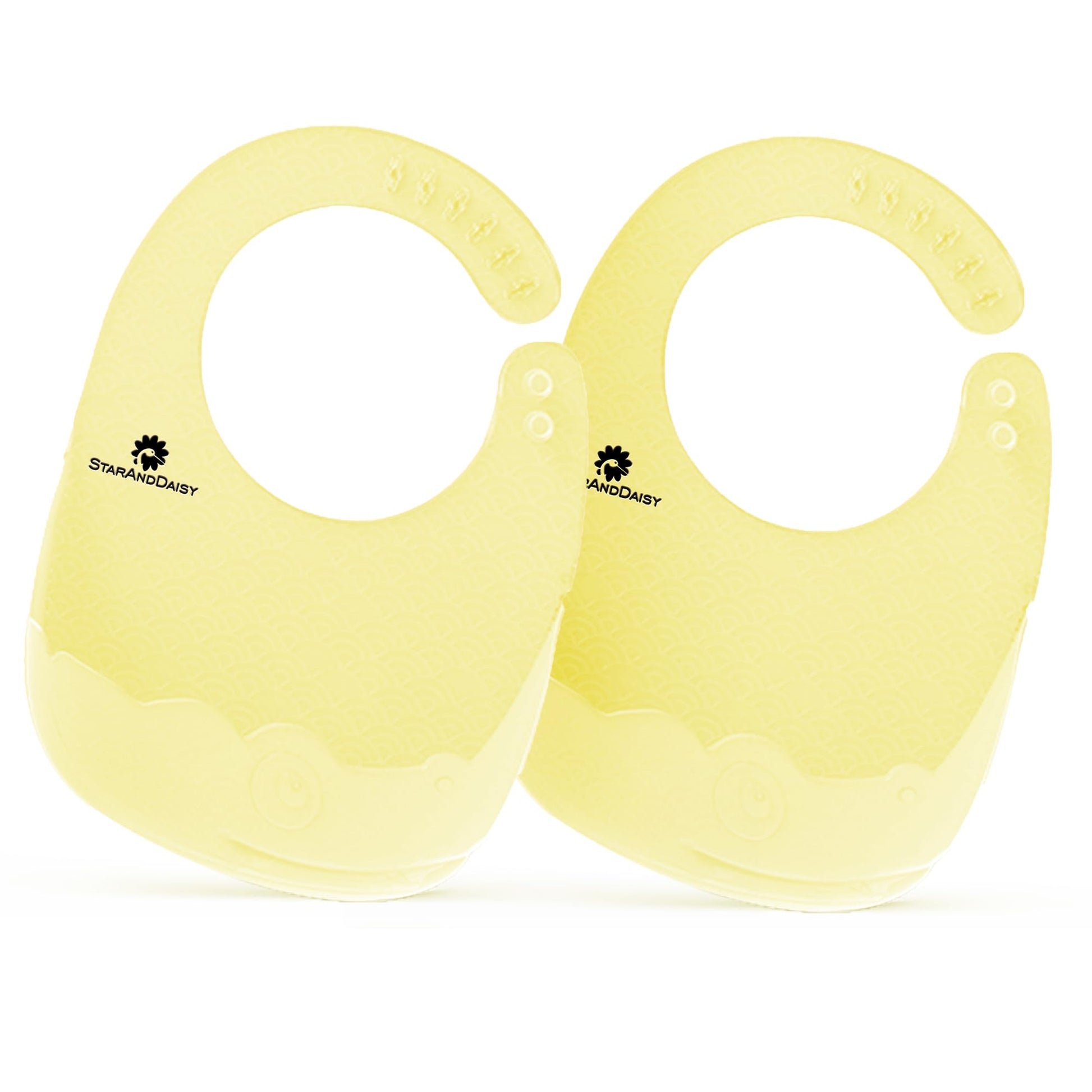 StarAndDaisy Reusable Silicone Baby Bib with Adjustable Buttons for Mess-Free Feeding, Weaning, and Easy Cleaning and Waterproof. (PACK OF 2-YELLOW)