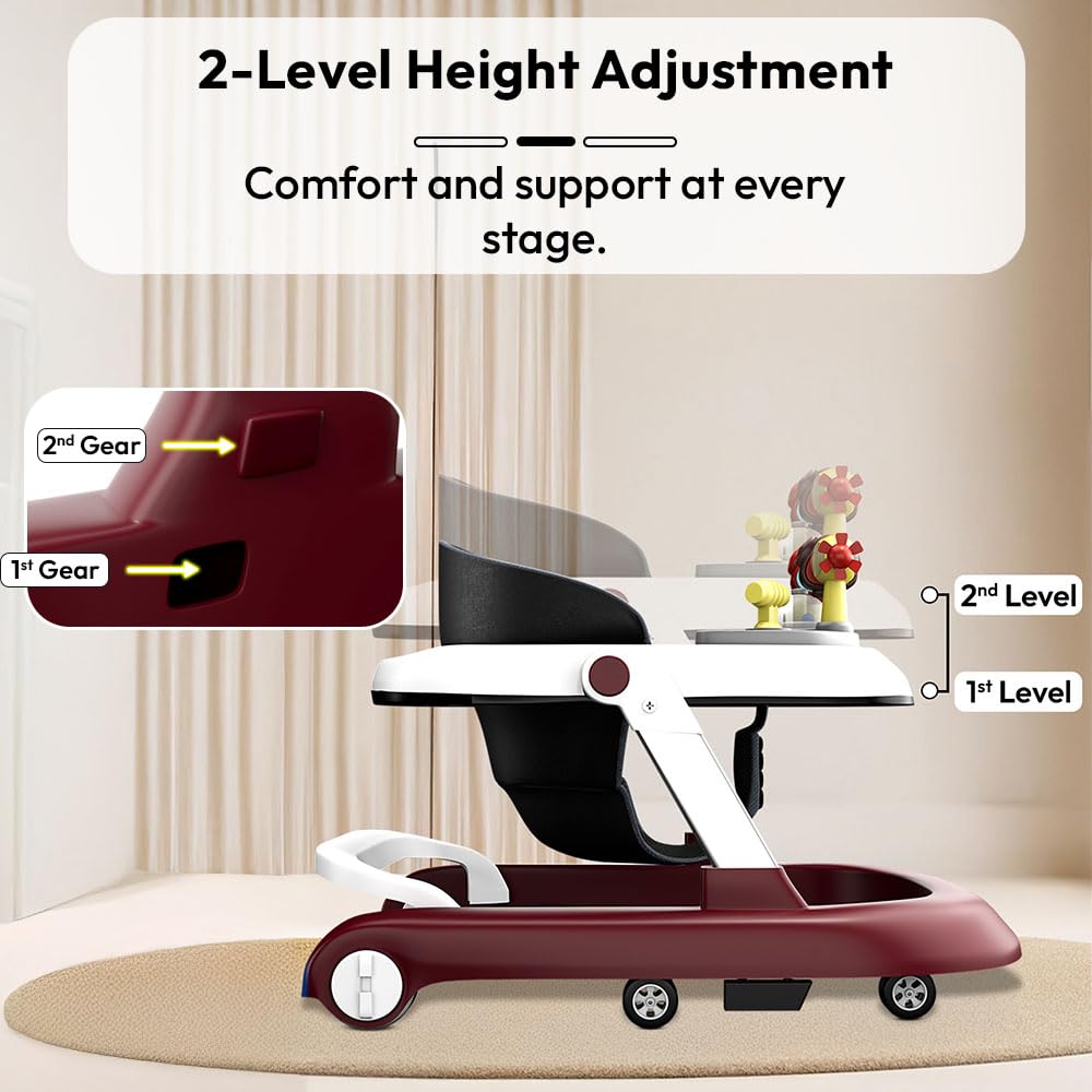 StarAndDaisy Baby Walkers For 6-24 Month Baby Boy Girl/Walker For Kids For 1 Years With Adjustable Height, Musical Tray/WalkerBaby With Brakes Prevant from Falling,Red