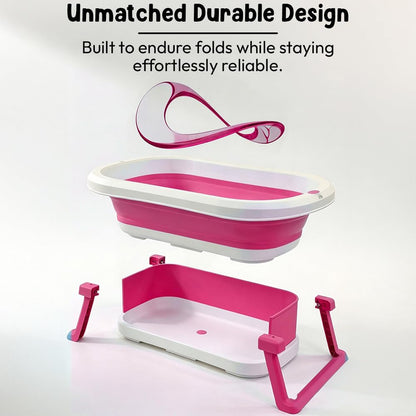 StarAndDaisy Bath Tub for Baby 0-3 Years/Foldable Bath tub for Kids with Cushion, Space Saving Design, Newborn Baby Folding Bathing Tub Girls & Boys, Easy to Store- Pink