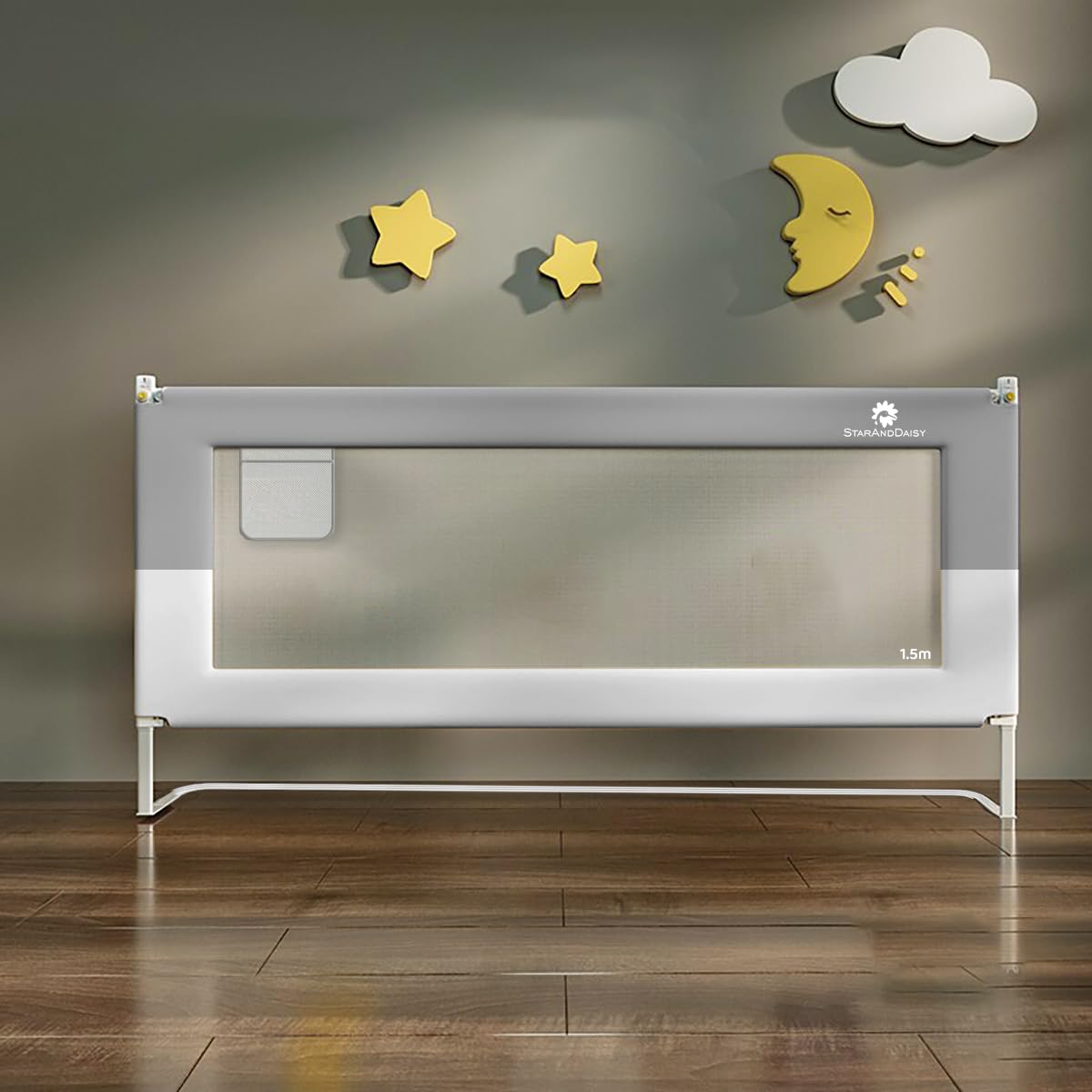 StarAndDaisy Baby Bed Guard Rail with U-Full Body Support Frame, Adjustable Height/Portable Single Side Bed Rail for Infant & Toddler's Safety (Grey & White-1.5 M)