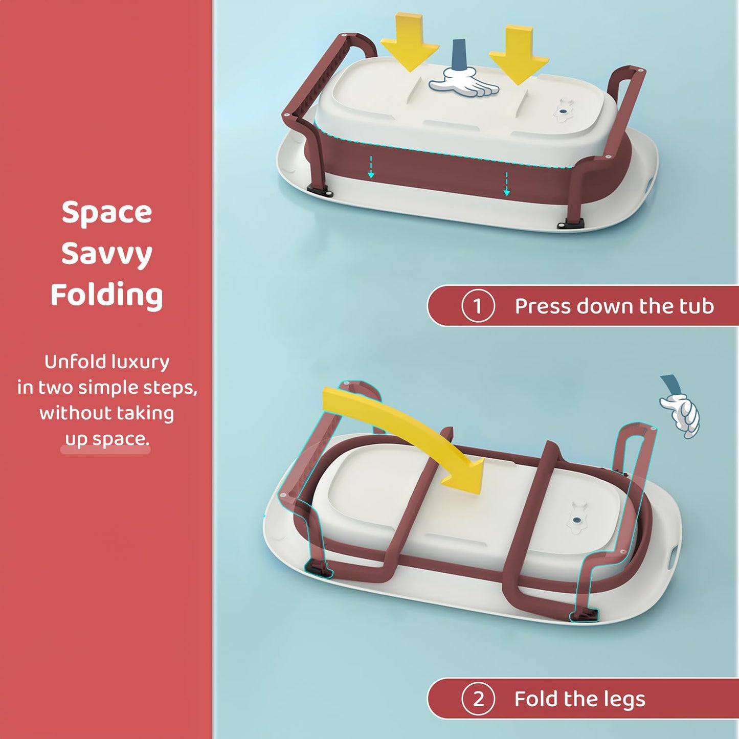 StarAndDaisy Baby Bath Tub for 0 to 5 Years/Foldable Bath Tub for Kids 0-3 Years with Space Saving, Newborn Baby Folding Bathing Tub Girls & Boys with Soap Tray, Easy to Store (BT - Brown)