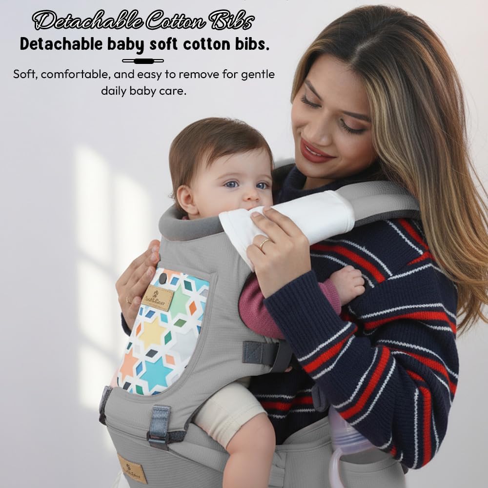 StarAndDaisy 4-in-1 Baby Carrier for 0 to 3 Year Baby/Kangaroo Bag with Comfortable Soft Hip Seat/Baby Carrier - 4 Carrying Positions with 2 Storage Pockets - Blue (4-in-1 Light Grey)