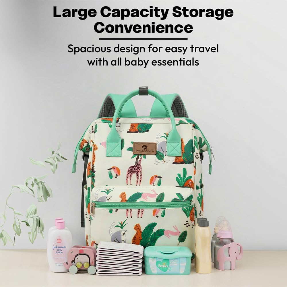 StarAndDaisy Baby Diaper Bag for Mother Travel/Diaper Bags for Mother for Travel with Laptop Pocket, Multi Compartments, Insulated Bottle Pockets, Waterproof, Ultra soft fabric - Green