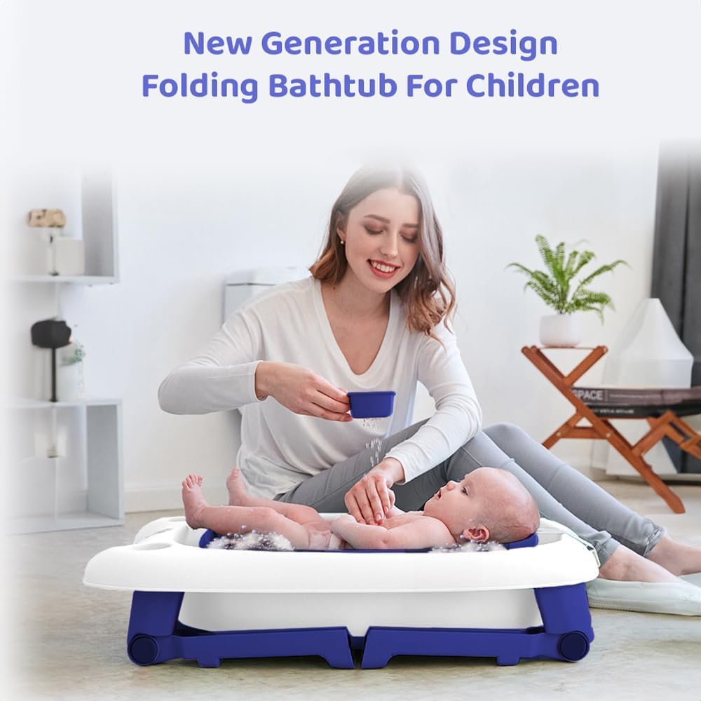 StarAndDaisy 2-in-1 Baby Bath tub for 0 to 5 Years with Bathing Chair & Cushion/Foldable Bath tub for Kids 0-3 Years for Girls and Boys, Space Saving Design & Fast Drainage (Blue)