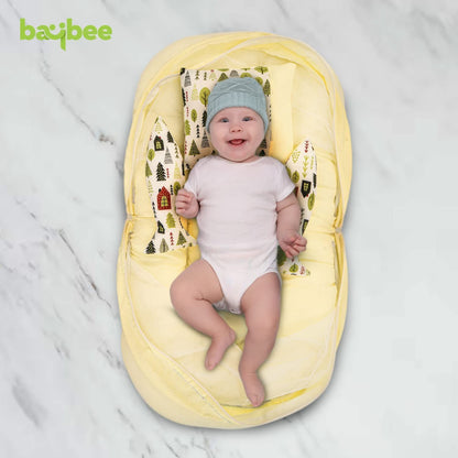 Baybee Baby Bedding Set for New Born Baby, Bed Mattress with Mosquito Net, Neck Pillow & 2 Bolsters Sleeping Nest Travel Bed for Baby Infant Toddler Bed Set for Baby Boy Girl 0-6 Months Green