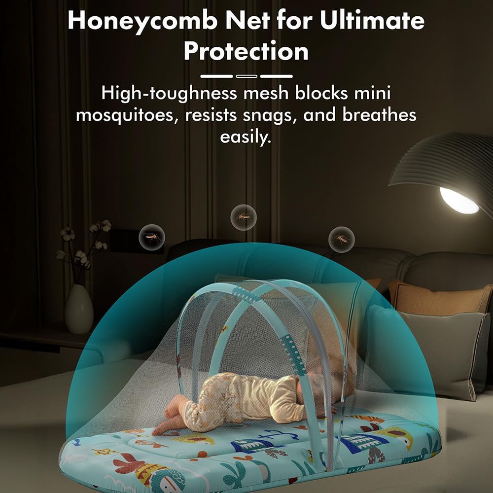 StarAndDaisy 3 in 1 Baby Mosquito net/Nest for Sleeping - Mosquito net for Newborn Baby/Soft and Comfortable Bed, Washable Cotton Design for 0-12 Months Baby -Aqua Print
