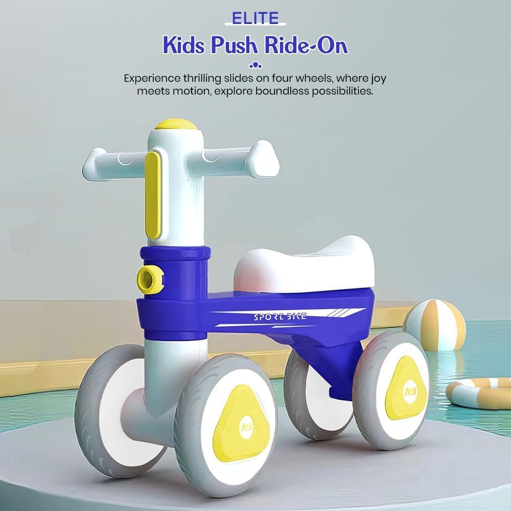 StarAndDaisy Balance Bike/Push Ride on for Kids/Toddler with 4 Smooth Wheels, Music & Lights/Mini Bike for Kids - (Blue)