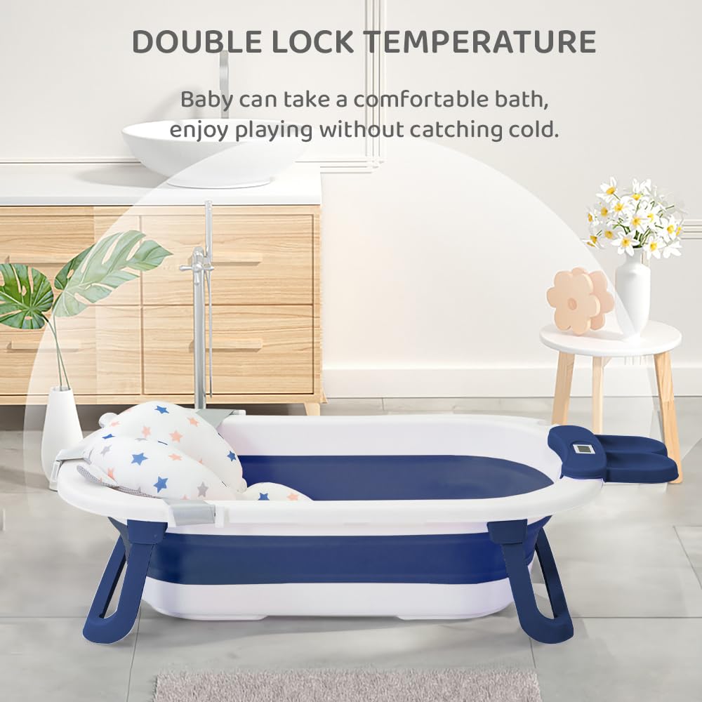 StarAndDaisy Baby Bath Tub for 0 to 5 Years/Folding Large Baby Bathtub with Temperature Meter/Safe & Comfortable Bathing tub for Kids