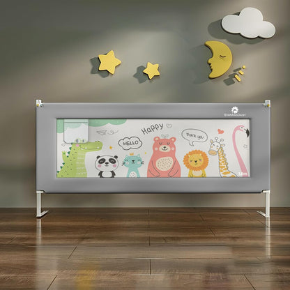 StarAndDaisy Bed Guard for Baby/Kids with T- Body Support Frame, Adjustable Height/Portable Single Side Bed Rail for Infants & Toddler's Safety (Printed Grey-1.8 M)