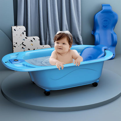 StarAndDaisy Baby Bath Tub for 0 to 5 Years/Bath Tub for Kids 0-3 Years/Infants Bathtub with Temperature Censor & Baby Bath Seat/Sling, Antislip Baby Bath Tub with Bath Chair (Light Blue)