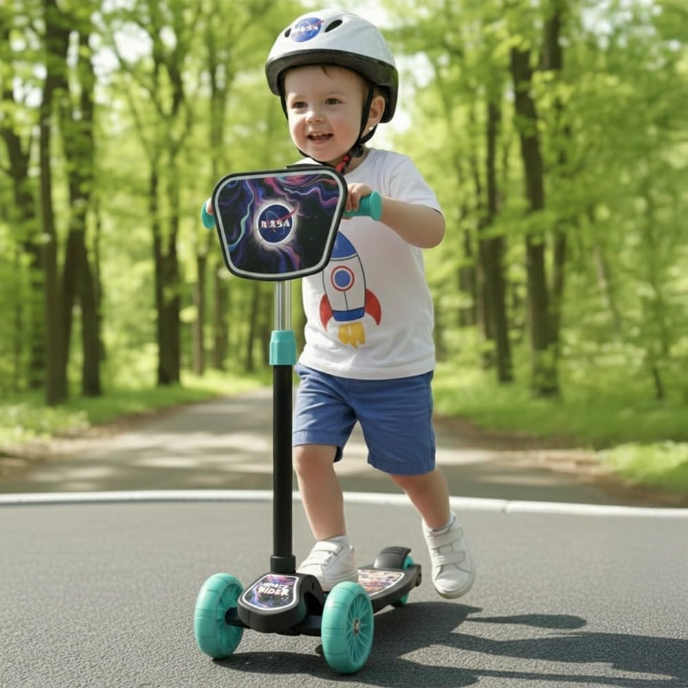 StarAndDaisy X NASA Kick Scooter for Kids 3+ Years, Foldable Skate Scooter for Children Girls & Boys with Multi-Level Height Adjustment, LED Wheels & Brakes -(Officially Licensed) Black