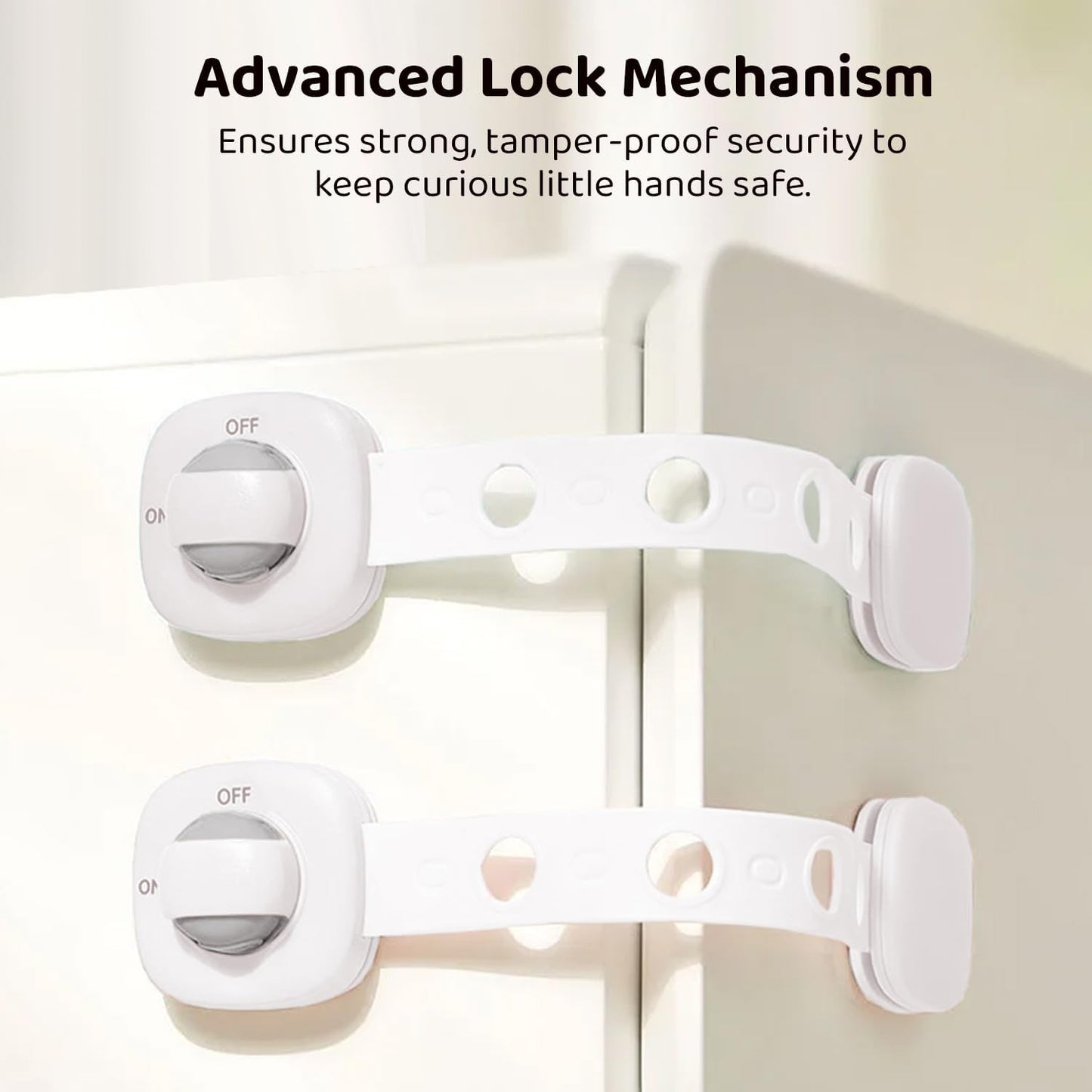 StarAndDaisy Furniture Safety Locks for Kids - Pack of 2, Strong and Adhesive Child Safety Locks for Drawers, Cabinets, Fridge, Cupboard Lock, Baby Proofing Product (White)