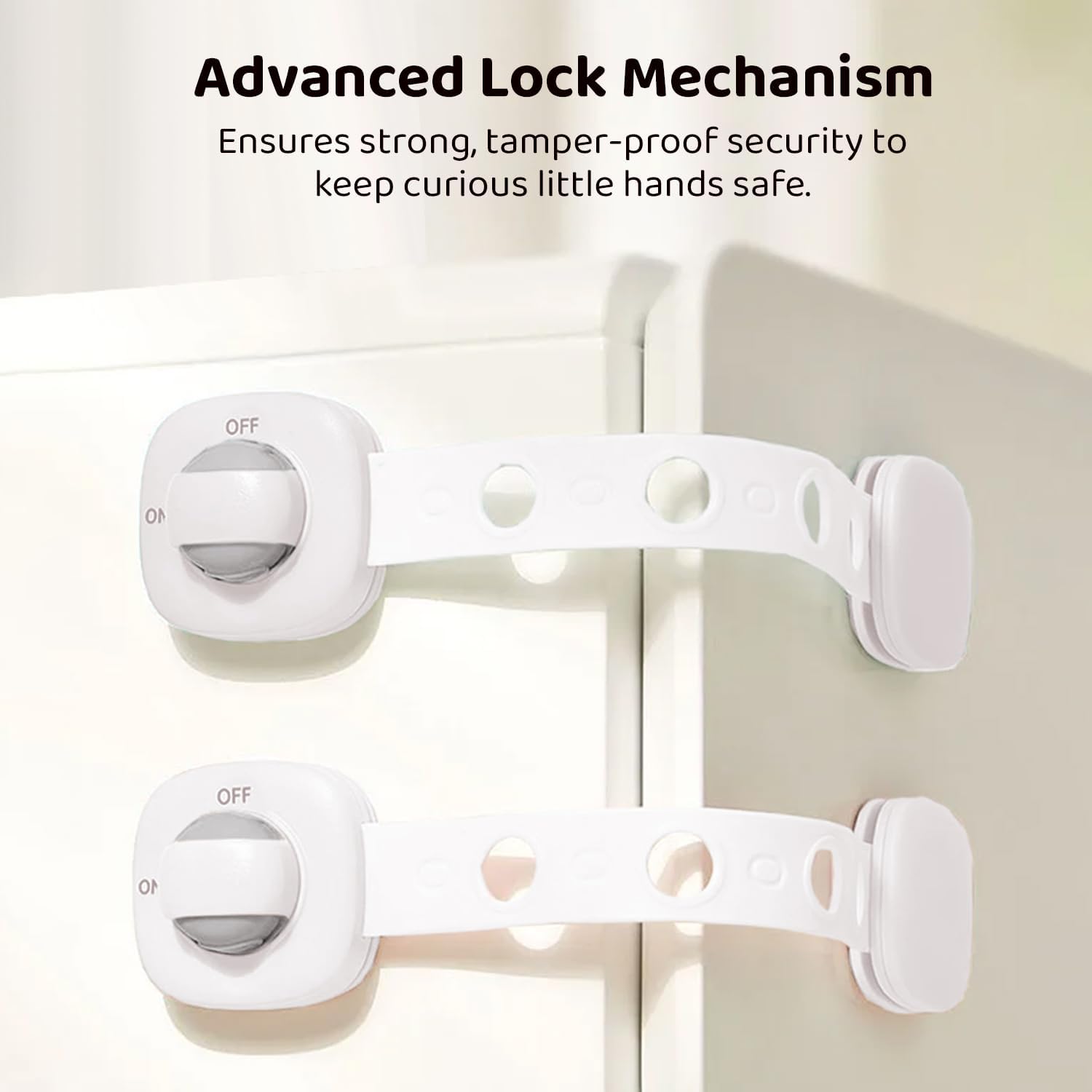 StarAndDaisy Furniture Safety Locks for Kids - Pack of 2, Strong and Adhesive Child Safety Locks for Drawers, Cabinets, Fridge, Cupboard Lock, Baby Proofing Product (White)