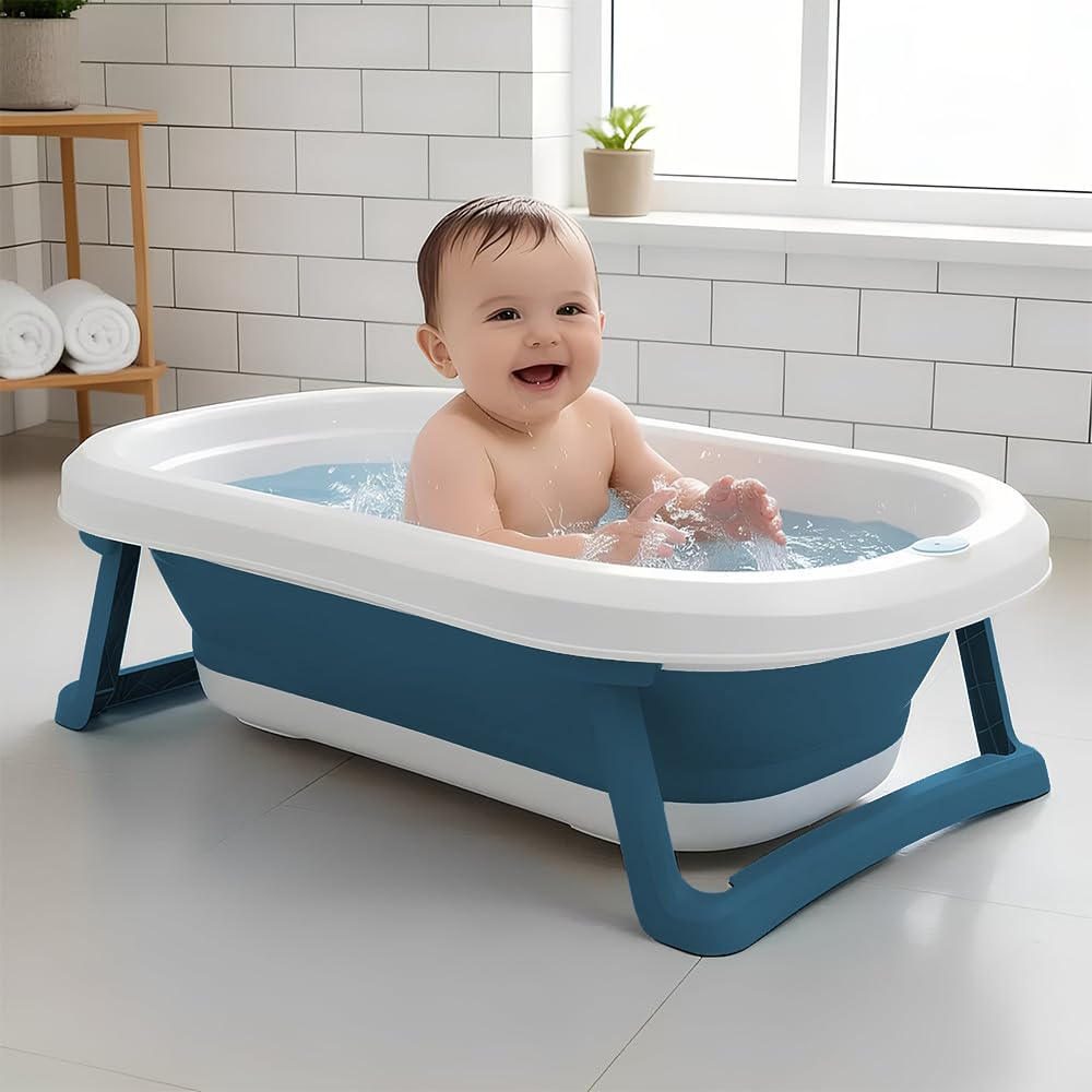 StarAndDaisy Baby Bath Tub for 0 to 5 Years/Bath Tub for Kids 0-3 Years, Tub for Girls & Boys with oldable Legs, Easy to Store -Dark Blue- White