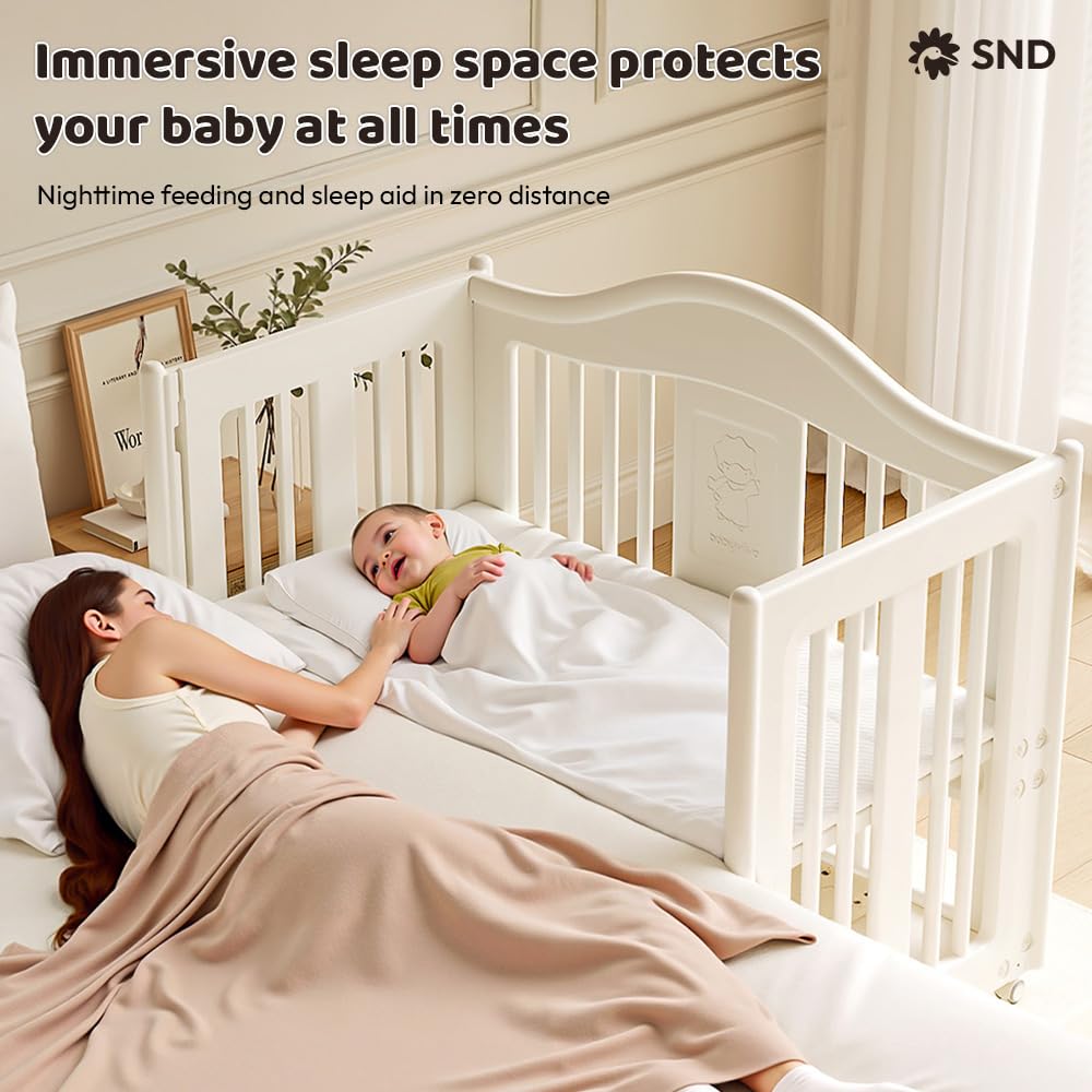 StarAndDaisy Baby Cot with Wheels / 150KG Heavy Duty PP Baby Crib/Waterproof & Termite Resistant/BPA-Free Newborn Baby Bed/Portable Infant Sleeping Cot -White