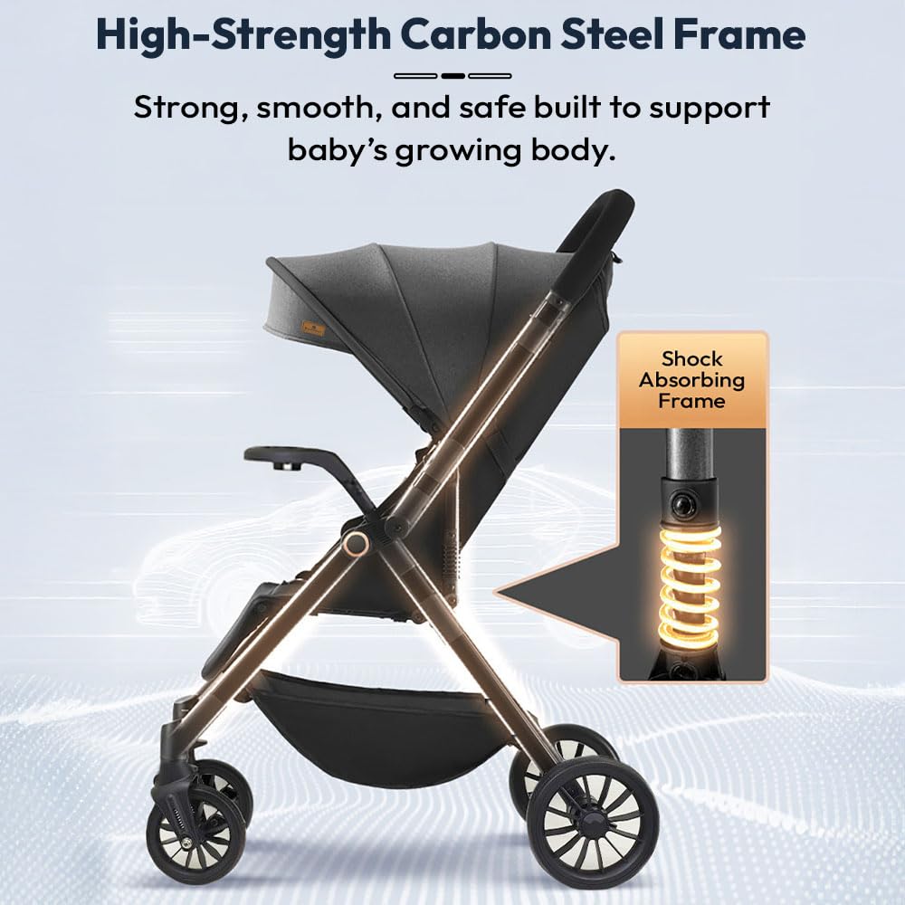 StarAndDaisy Stroller for Baby Boy Girl 0 to 5 Years/Foldable Baby Stroller Light Weight with Multi-Level Seat Recline, 5 Point Safety Belt, Pram for Kids-Black