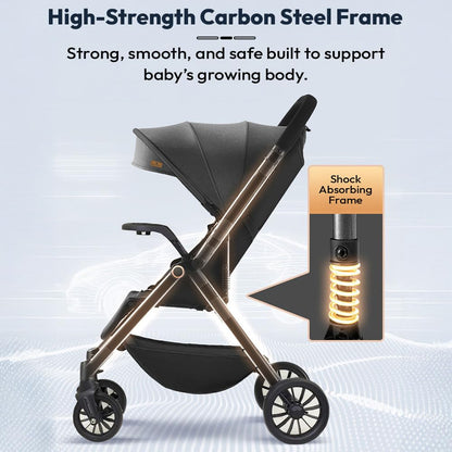 StarAndDaisy Stroller for Baby Boy Girl 0 to 5 Years/Foldable Baby Stroller Light Weight with Multi-Level Seat Recline, 5 Point Safety Belt, Pram for Kids-Black