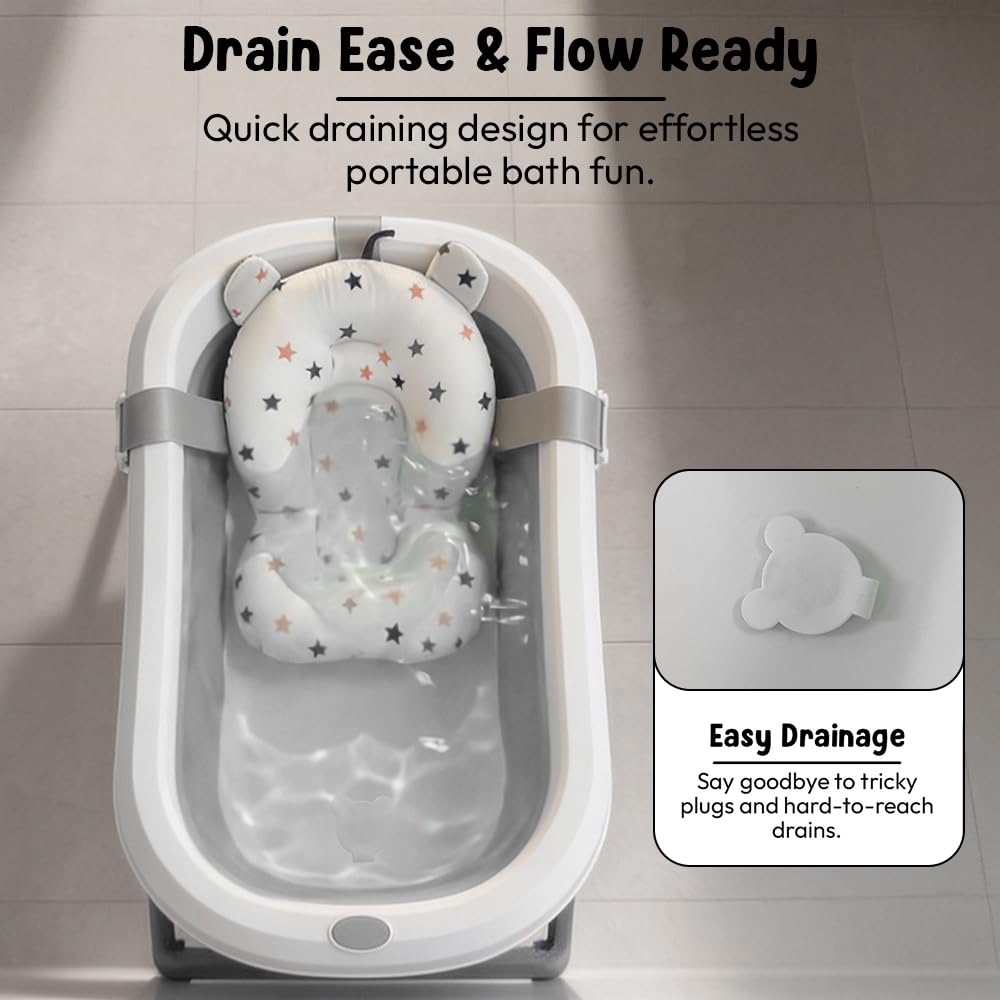 StarAndDaisy Bath Tub for Baby 0-5 Years/Foldable Bath tub for Kids with Cushion, Space Saving Design, Newborn Baby Folding Bathing Tub Girls & Boys, Easy to Store- Grey