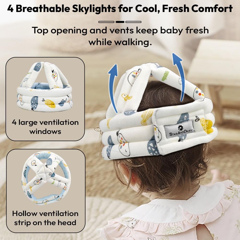 StarAndDaisy Baby Head Protector Cushion Plush Soft Toy Early Learning Toy Fall Protection Helmet Baby Head Protector Child Adjustable Strap -Fish Print