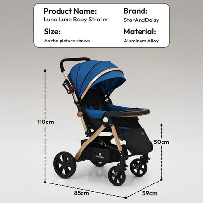 StarAndDaisy Foldable Stroller for Baby 0-3 Years Infant & Toddler / Travel Pram for Baby with Suspension & Lockable Wheels, Multi-Level Recline & Adjustable Footrest & Canopy, Removable Tray , Safety Harness Belt -Blue