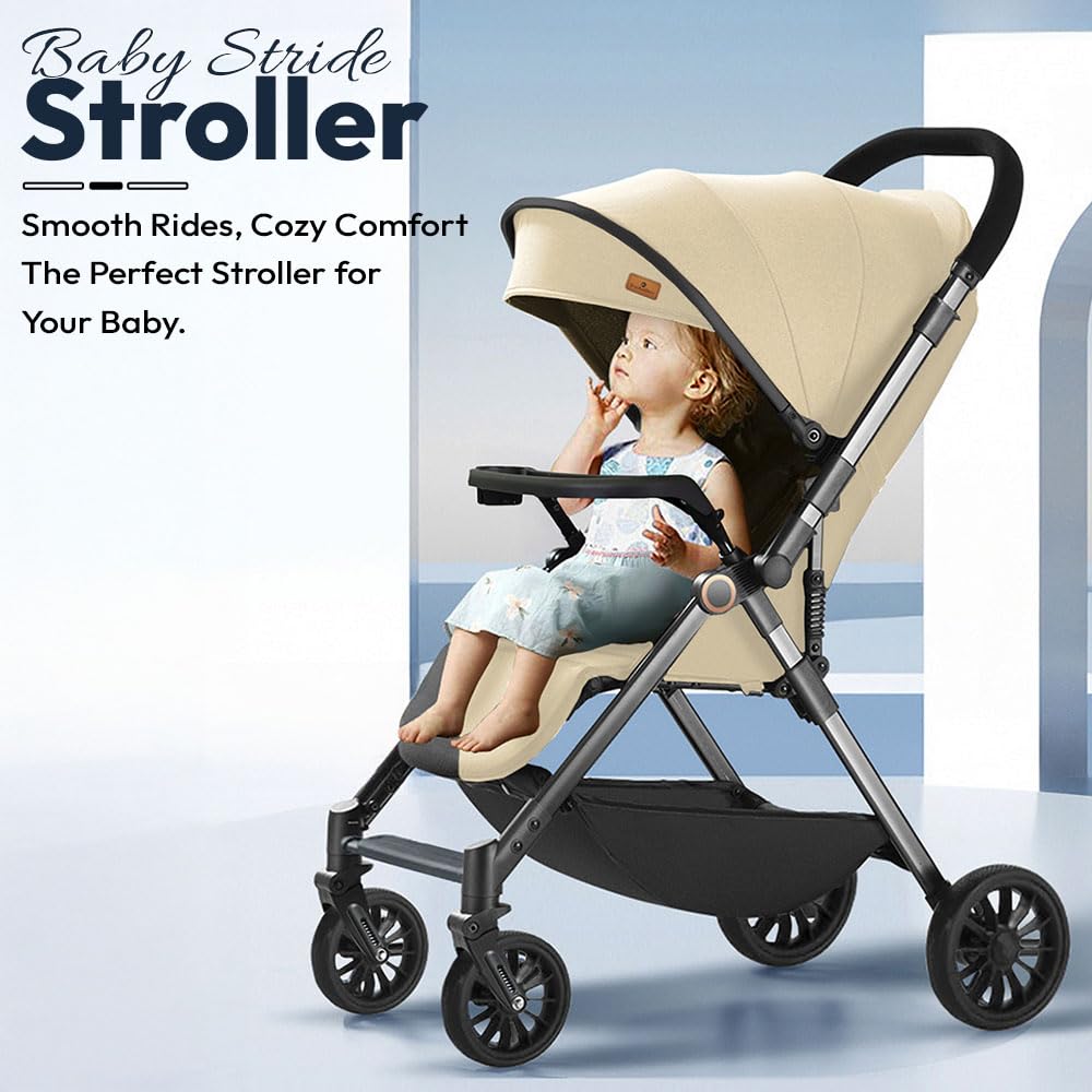 StarAndDaisy Stroller for Baby Boy Girl 0 to 5 Years/Foldable Baby Stroller Light Weight with Multi-Level Seat Recline, 5 Point Safety Belt, Pram for Kids- Khaki