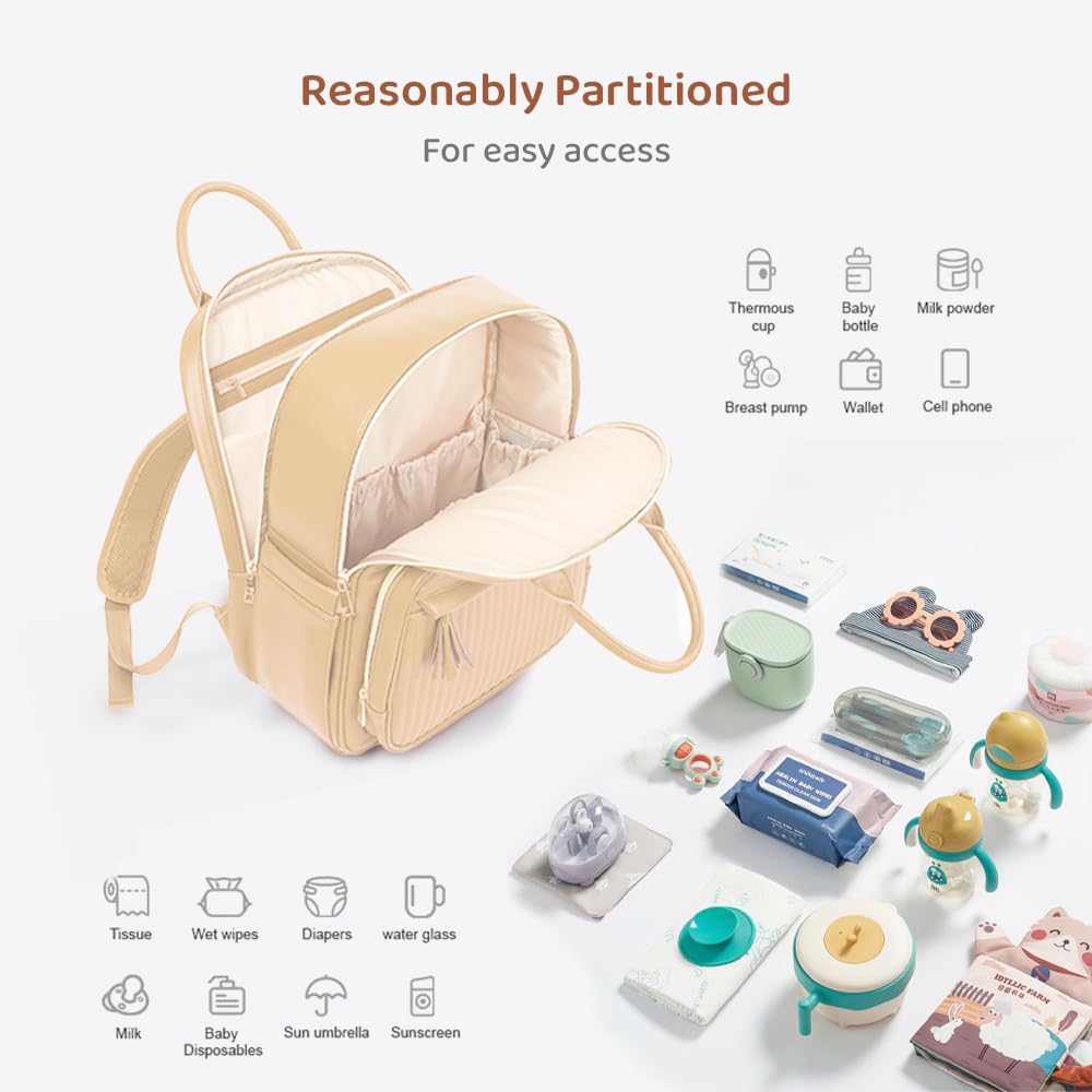 StarAndDaisy Baby Diaper Bag for Mothers/Mom Travel Maternity Backpack with Insulated Milk Bottle Pocket, Multi Compartments, Waterproof, Travel Friendly, Lightweight (Beige)