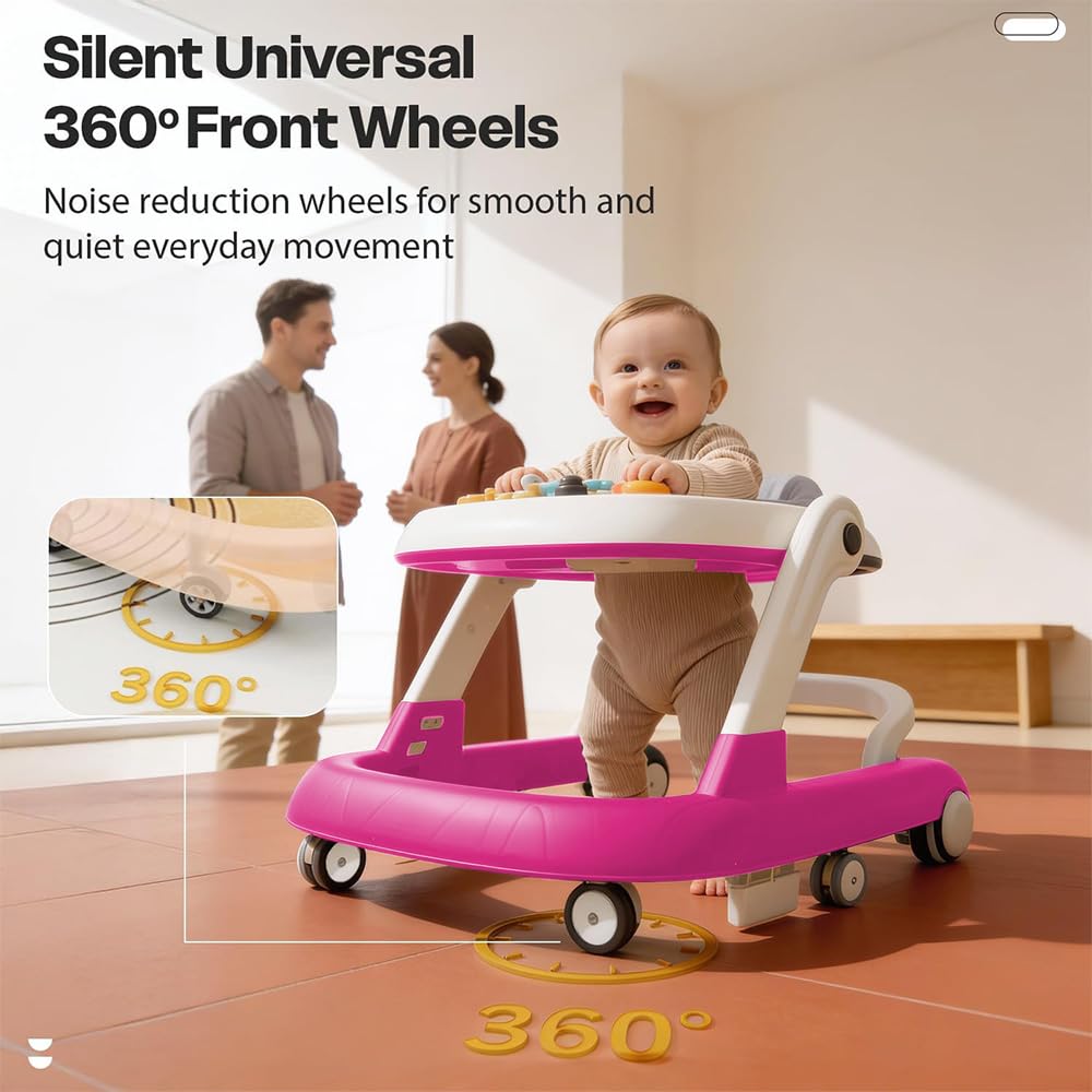 StarAndDaisy Baby Walker for 6-18 Month Baby Boy & Girl/Height Adjustment, Speed Control/Baby Walker for Kids with Safety Wheels and Comfortable Seat -Pink