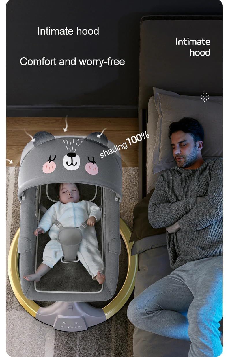 StarAndDaisy Baby Rockers for 0 to 2 Years, Baby Multi Functional Rocker for Babies, Infants & Toddler with Mattress, 5-Level Automatic Swing & Bouncer/Cradle with Touch Panel & Hanging Toys (Grey.)