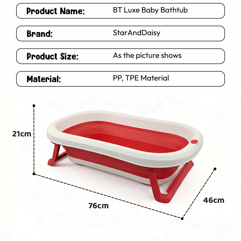 StarAndDaisy Baby Bath Tub for 0 to 5 Years/Bath Tub for Kids 0-3 Years, Tub for Girls & Boys with oldable Legs, Easy to Store -Red