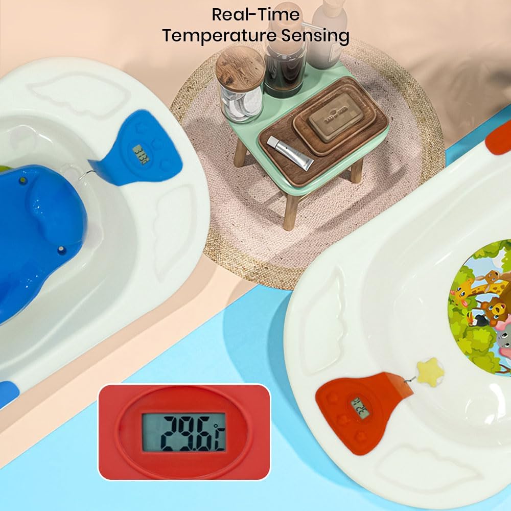 StarAndDaisyBath Tub for 0 to 3 Years/Newborn Baby Bath Tub/Infants Bathtub with Temperatures Sensor & Baby Bath Seat/Sling, Antislip Baby Bath Tub with Bath Chair (White-Blue)