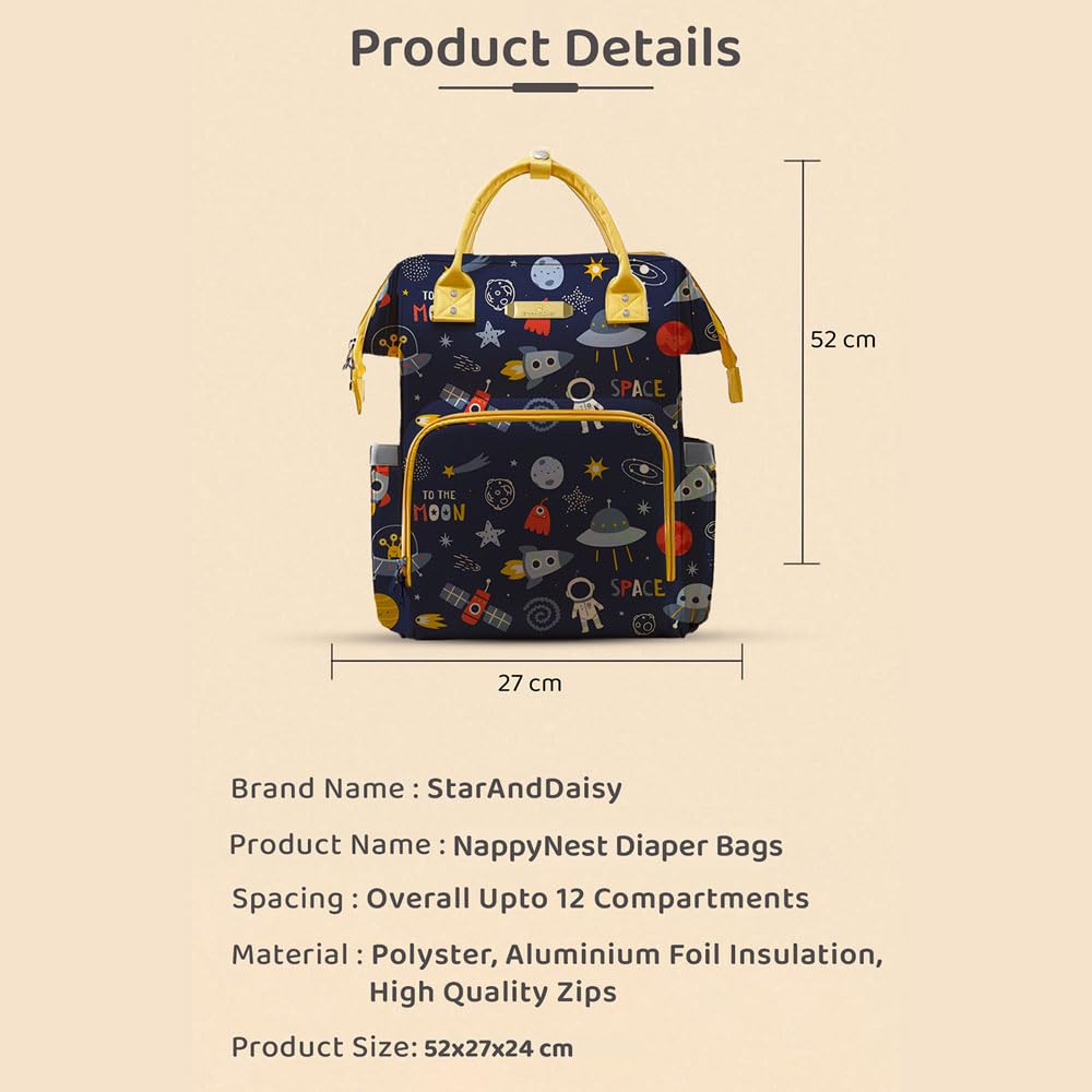 StarAndDaisy Diaper Bag for Mothers for Travel/Diaper Bag, 28L Waterproof Baby Bag for Mother Travel with 15 Multipurpose Pockets