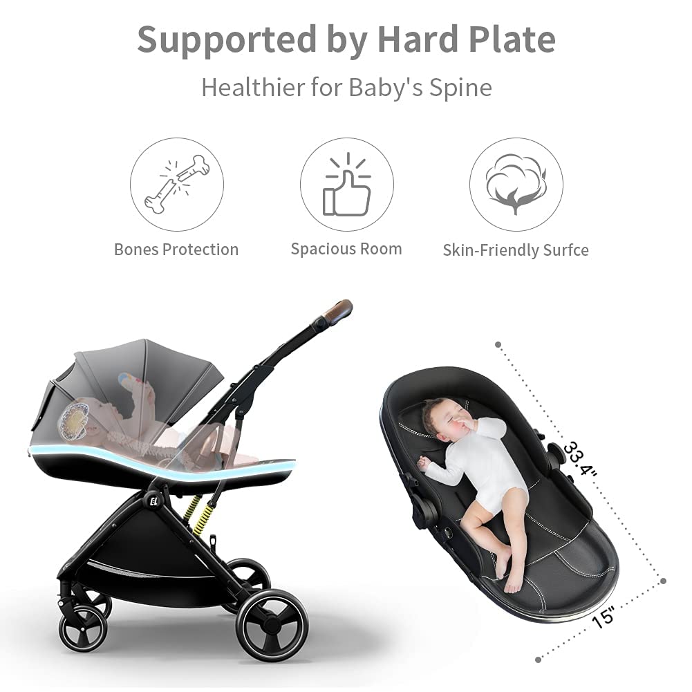 StarAndDaisy Coballe Baby Stroller, 2 in 1 High Landscape Convertible Reversible Bassinet Pram for Infant, Foldable Aluminum Alloy Pushchair with Adjustable Backrest, 3D Suspension (Green)