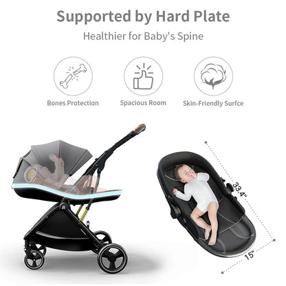 StarAndDaisy Coballe Baby Stroller, 2 in 1 High Landscape Convertible Reversible Bassinet Pram for Infant, Foldable Aluminum Alloy Pushchair with Adjustable Backrest, 3D Suspension (Green)