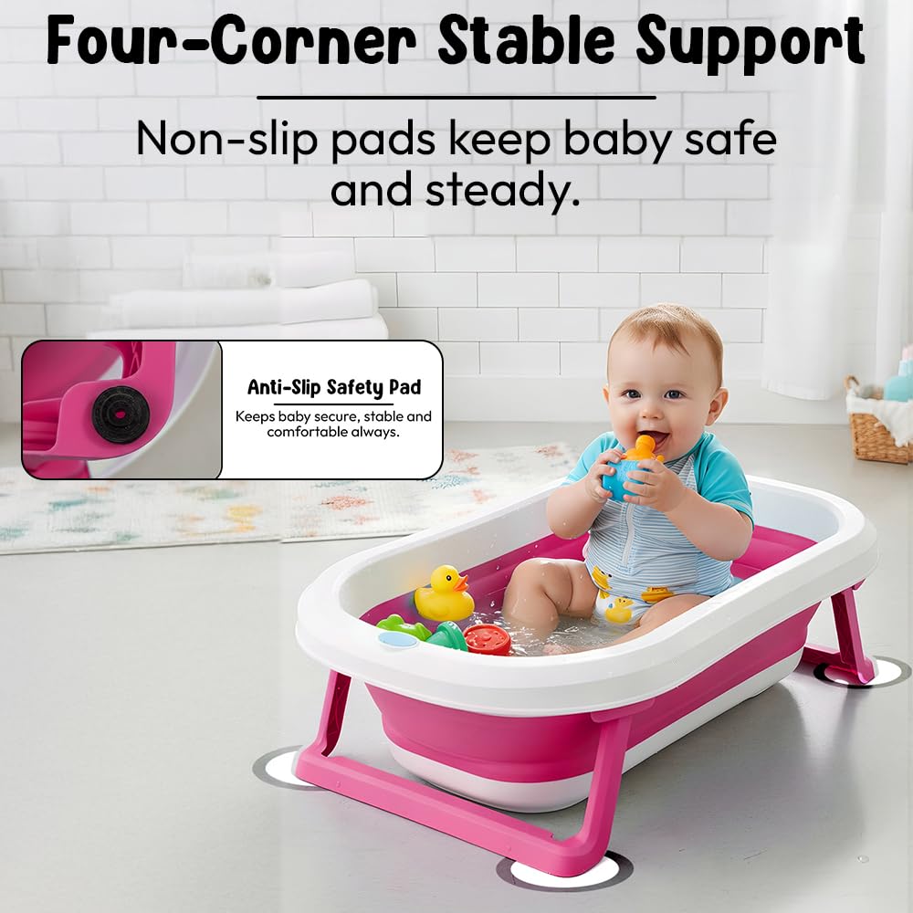 StarAndDaisy Baby Bath Tub for 0 to 5 Years/Bath Tub for Kids 0-3 Years, Tub for Girls & Boys with Foldable Legs, Easy to Store -Pink