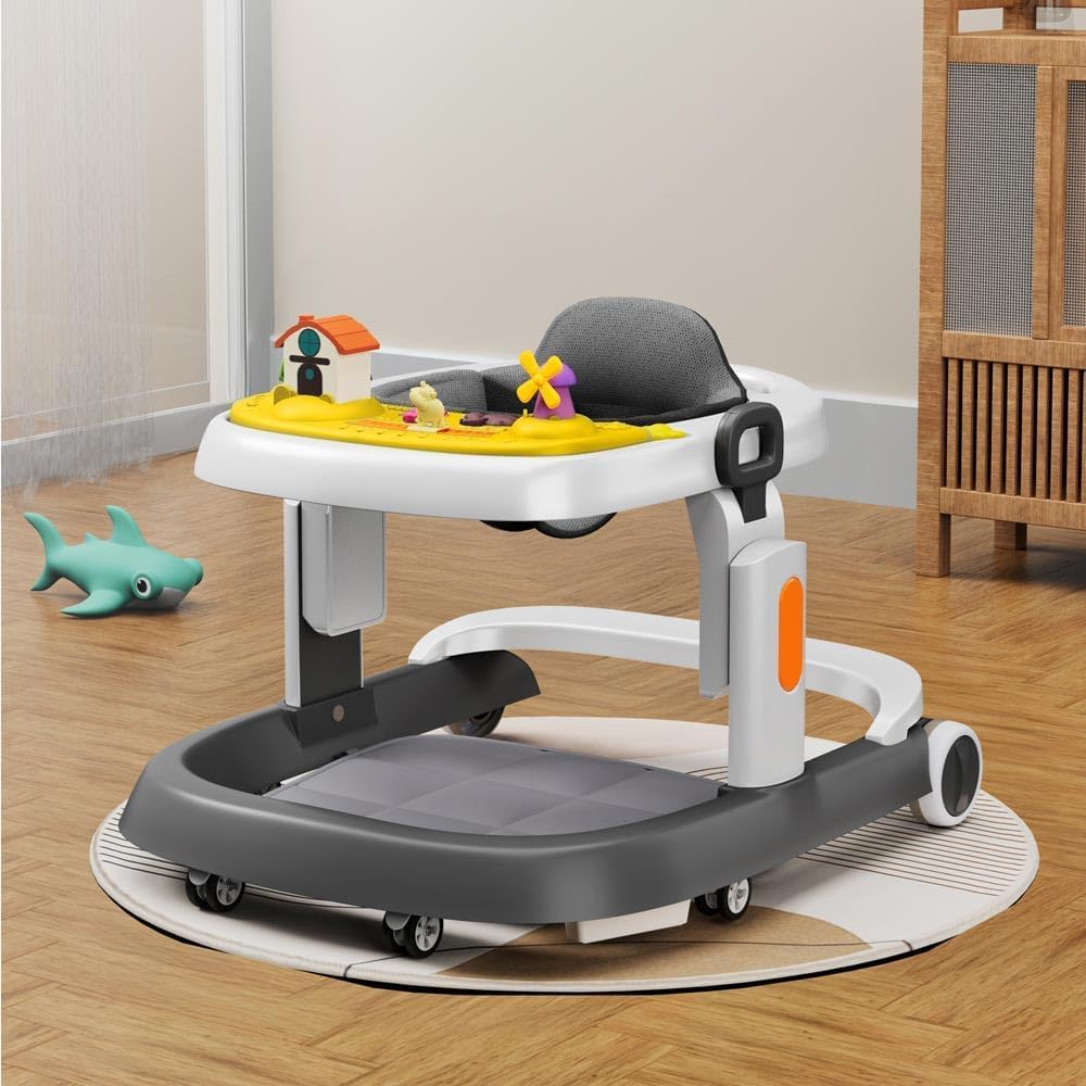 StarAndDaisy Elegant Baby Walker 6 to 18 Months/Walker for Kids Girl Boy with Anti Fall Brake Pads, 3 Speed Height Adjustment, Multi-Level Seat Adjustment, Recreational Music Toy Bar (Grey & Yellow)