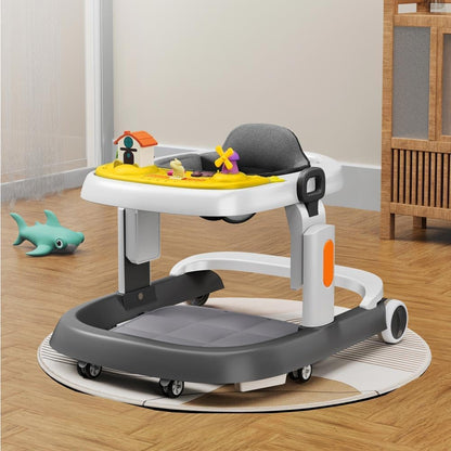 StarAndDaisy Elegant Baby Walker 6 to 18 Months/Walker for Kids Girl Boy with Anti Fall Brake Pads, 3 Speed Height Adjustment, Multi-Level Seat Adjustment, Recreational Music Toy Bar (Grey & Yellow)