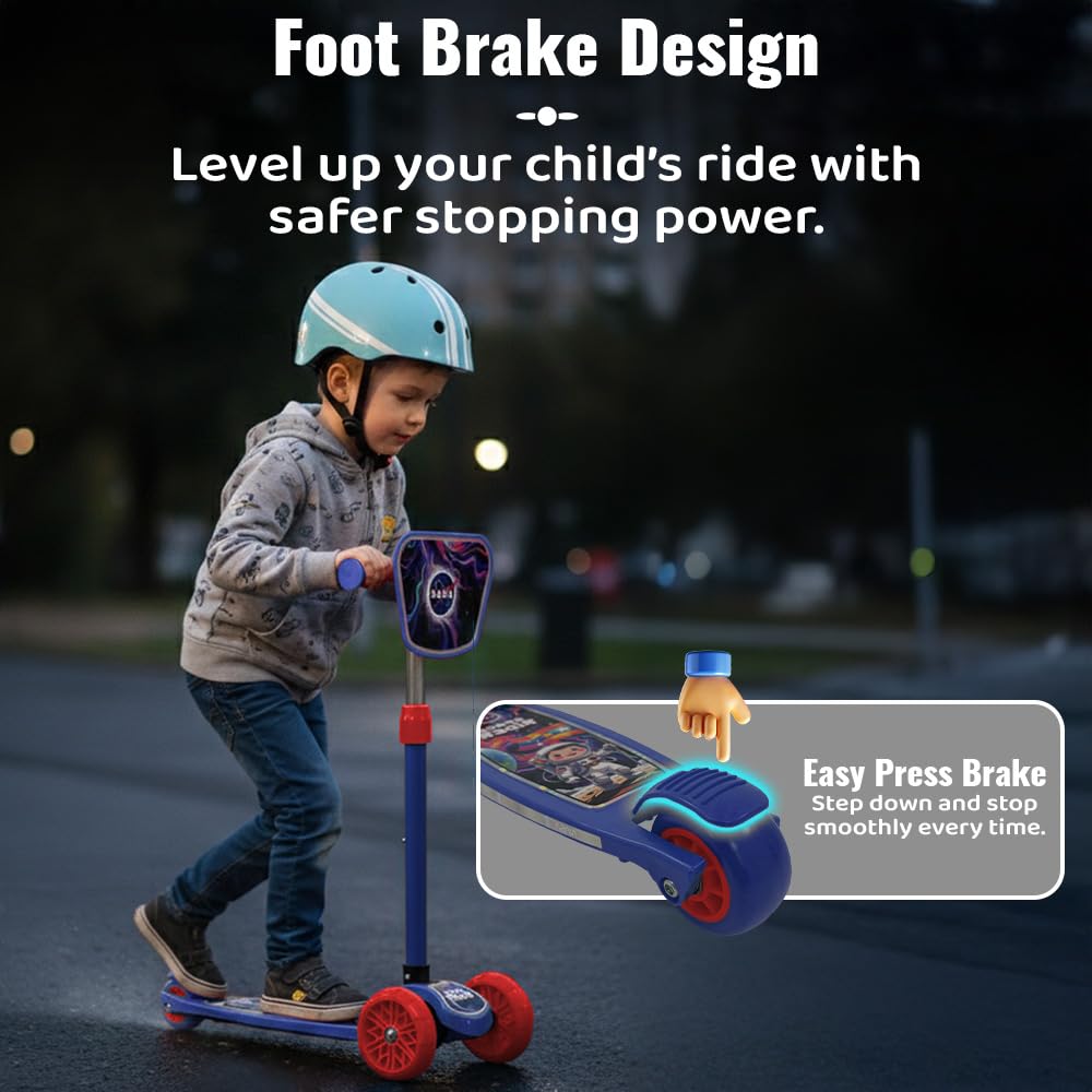 StarAndDaisy X NASA Kick Scooter for Kids 3+ Years, Foldable Skate Scooter for Children Girls & Boys with Multi-Level Height Adjustment, LED Wheels & Brakes -(Officially Licensed) (Red-Blue)