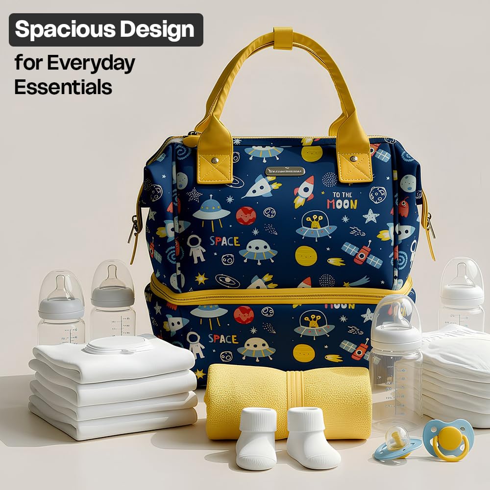 StarAndDaisy Travel Diaper Bag for Mothers – Stylish Handcrafted Bag with Insulated Compartment, Multiple Pockets & 12L Enhanced Capacity for Newborn Essentials - Space Print