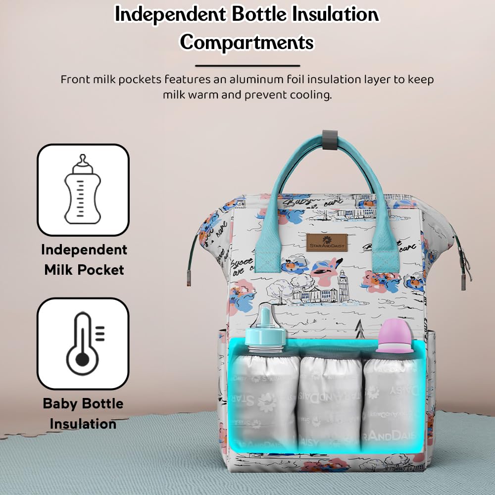 StarAndDaisy Baby Diaper Bag for Mother Travel/Diaper Bags for Mother for Travel with Laptop Pocket, Multi Compartments, Insulated Bottle Pockets, Waterproof, Ultra soft fabric - White