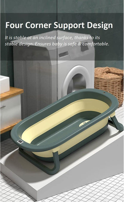 StarAndDaisy Foldable Infant Bath Tub with Smart Temperature Indication Meter, Collapsible Newborn Toddler Folding Bathing Support Bathtub with Soft Cushion for 0-3 Years Baby (Green)