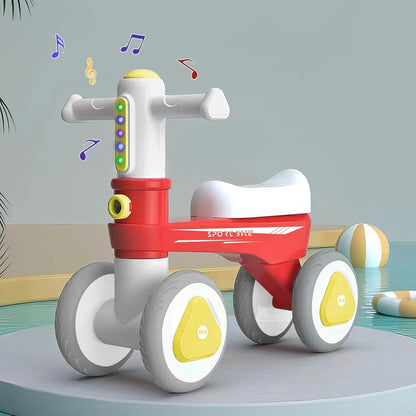 StarAndDaisy Balance Bike/Push Ride on for Kids/Toddler with 4 Smooth Wheels, Music & Lights/Mini Bike for Kids (Red)