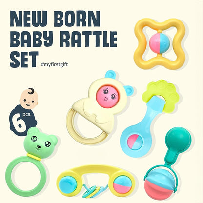 StarAndDaisy 6 Pcs Baby Rattle Gift Set & Teether Set | Safe, Non-Toxic Toys for Newborns 0+ Months | Colorful Soft Sound Rattles | Ideal for Baby Gift.
