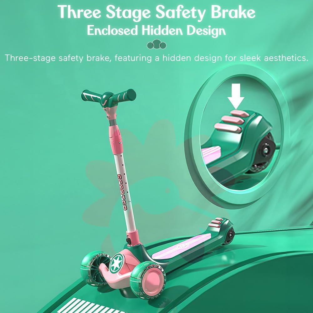 StarAndDaisy Scooter for Kids | Skating Scooter with 6 Level Adjustable Height | 3 Wheel Skates or Scooter for Kids 6-12 Years Boys & Girls (Green-Pink)