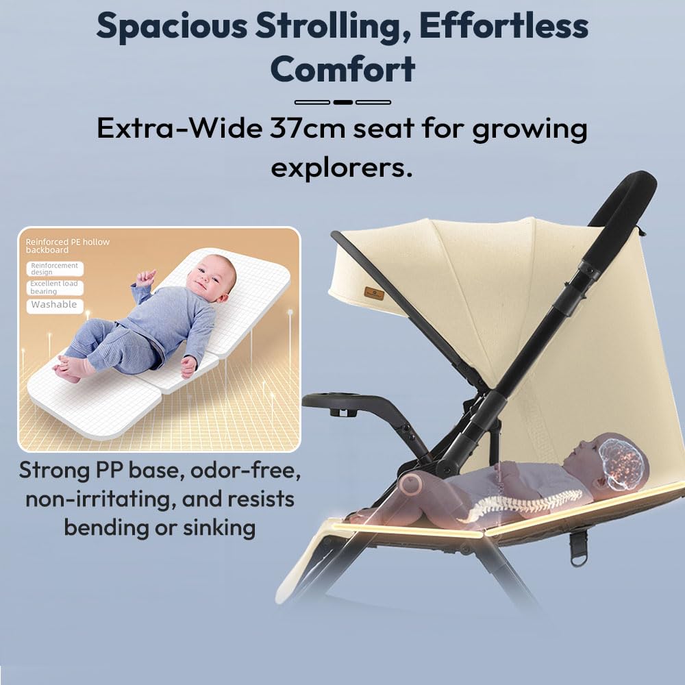 StarAndDaisy Stroller for Baby Boy Girl 0 to 5 Years/Foldable Baby Stroller Light Weight with Multi-Level Seat Recline, 5 Point Safety Belt, Pram for Kids- Khaki
