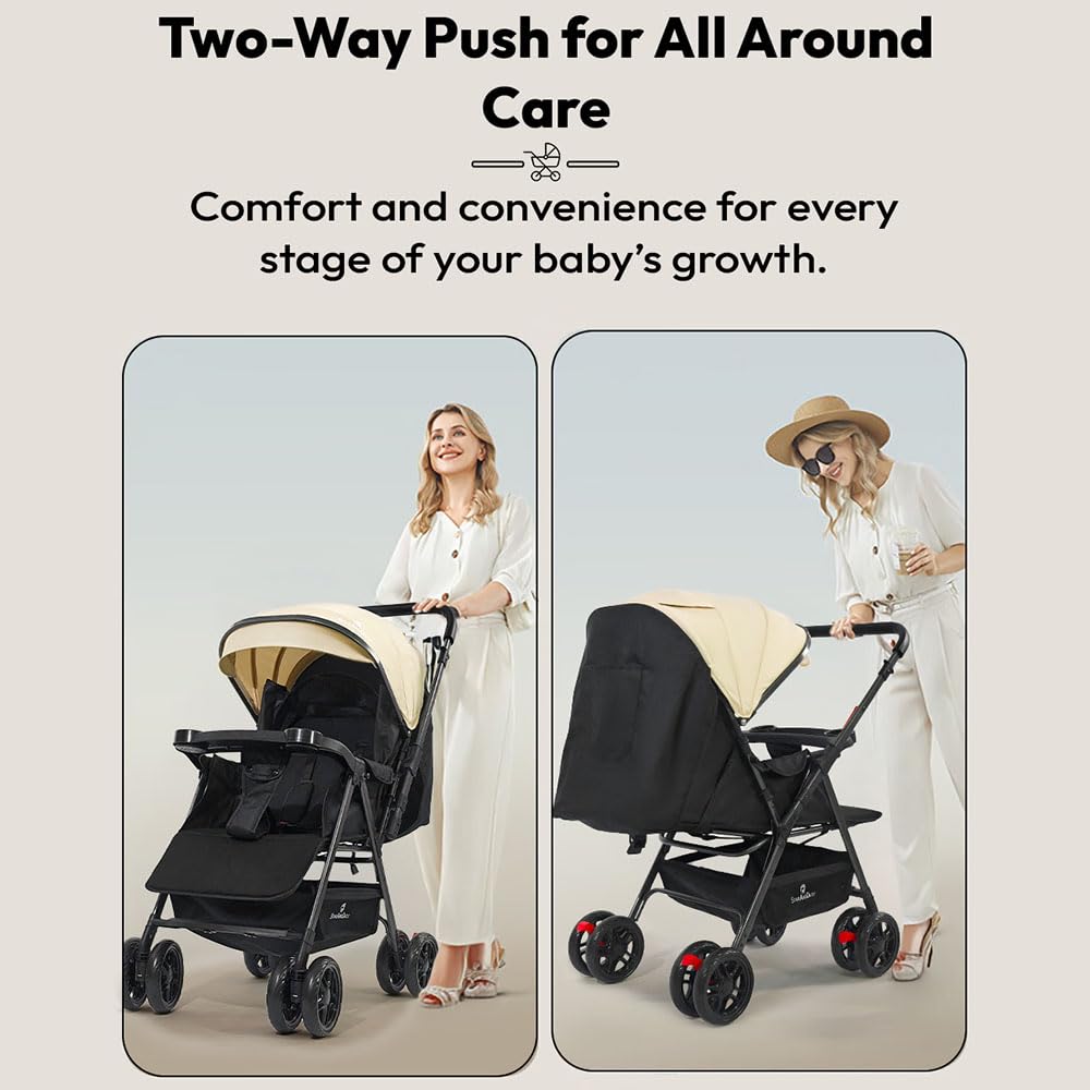 StarAndDaisy Baby Stroller for 0–3 Years, Foldable Pram with 3 Reclining Positions/Baby Stroller with Food Tray and 360 Degree Swivel Wheels