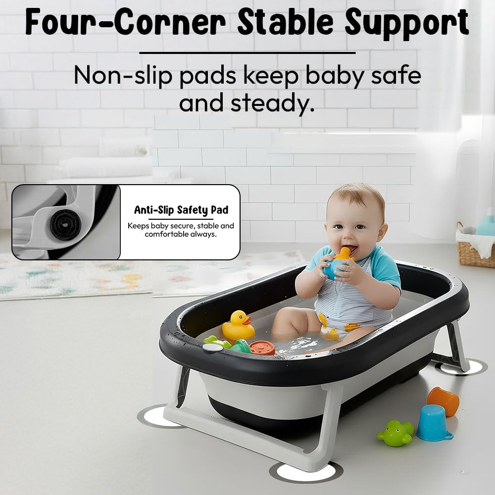 StarAndDaisy Baby Bath Tub for 0 to 5 Years/Bath Tub for Kids 0-3 Years, Tub for Girls & Boys with oldable Legs, Easy to Store -Black